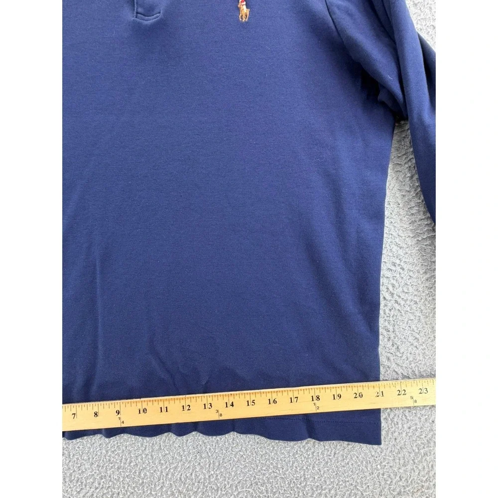 Polo Ralph Lauren Mens Large Long Sleeve Polo Shirt  Blue Classic Fit Flesh Pony